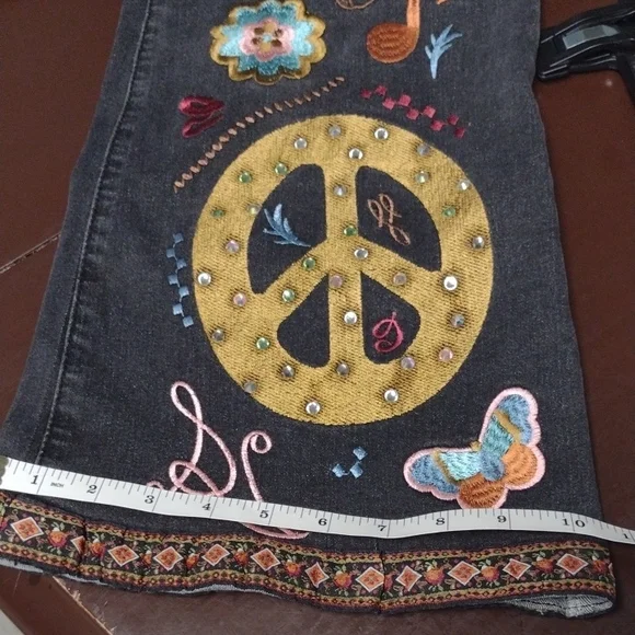 ROMWE Y2K Hippie style,Black Flare Jeans with Embroidery - Picture 14 of 14